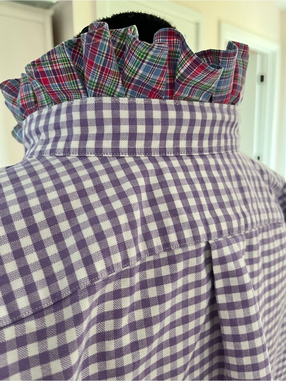 Upcycled Ralph Lauren Purple Gingham Button-Down with Multicolor Plaid Ruffle - Picture 6 of 7
